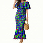 New Zealand Warriors Mermaid Dress Tropical Hibiscus Floral Seamless Rugby Mascot