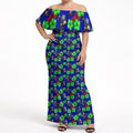 New Zealand Warriors Off Shoulder Maxi Dress Tropical Hibiscus Floral Seamless Rugby Mascot