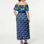New Zealand Warriors Off Shoulder Maxi Dress Tropical Hibiscus Floral Seamless Rugby Mascot