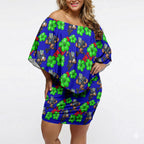 New Zealand Warriors Off Shoulder Short Dress Tropical Hibiscus Floral Seamless Rugby Mascot