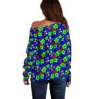 New Zealand Warriors Off Shoulder Sweater Tropical Hibiscus Floral Seamless Rugby Mascot
