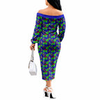 New Zealand Warriors Off The Shoulder Long Sleeve Dress Tropical Hibiscus Floral Seamless Rugby Mascot