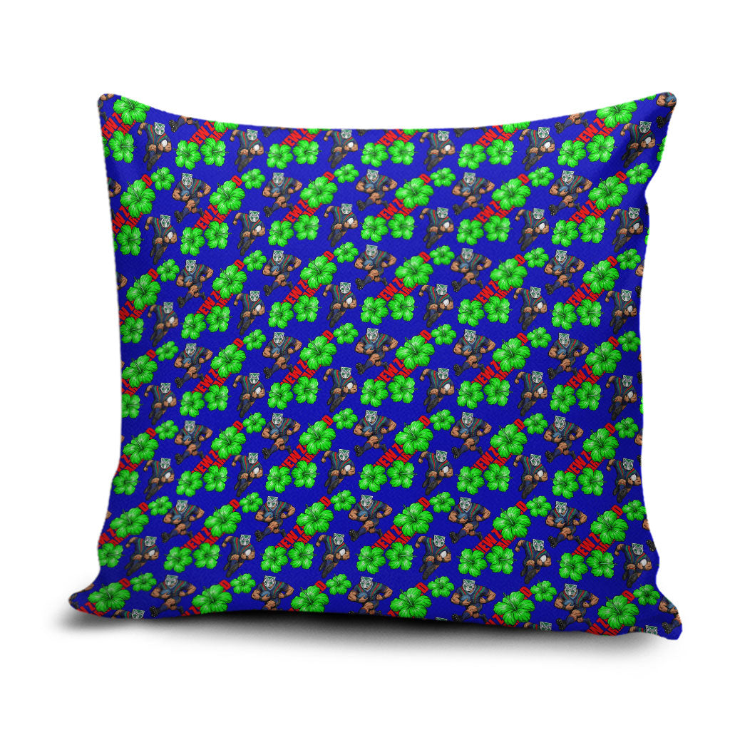 New Zealand Warriors Pillow Cover Tropical Hibiscus Floral Seamless Rugby Mascot