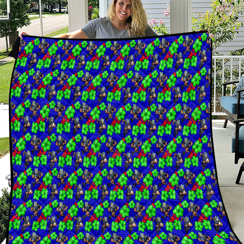 New Zealand Warriors Quilt Tropical Hibiscus Floral Seamless Rugby Mascot