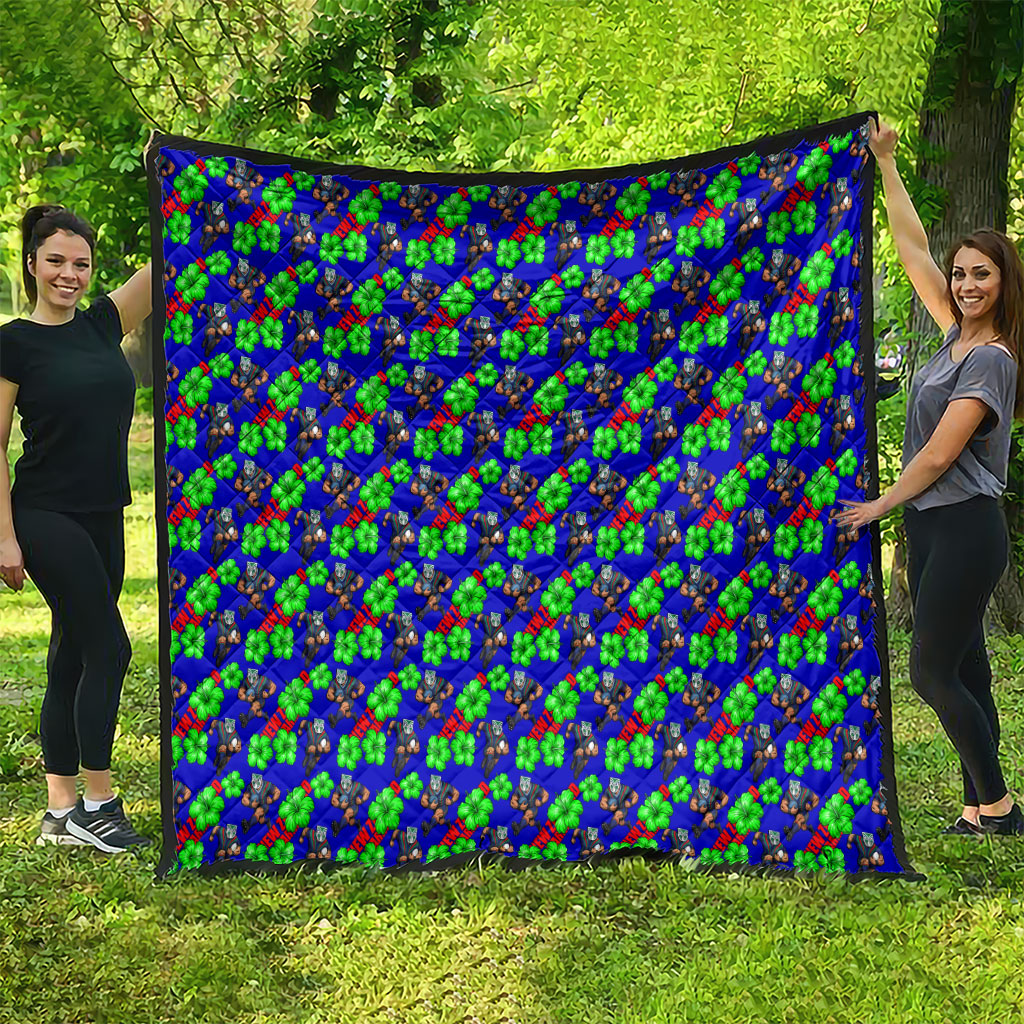 New Zealand Warriors Quilt Tropical Hibiscus Floral Seamless Rugby Mascot
