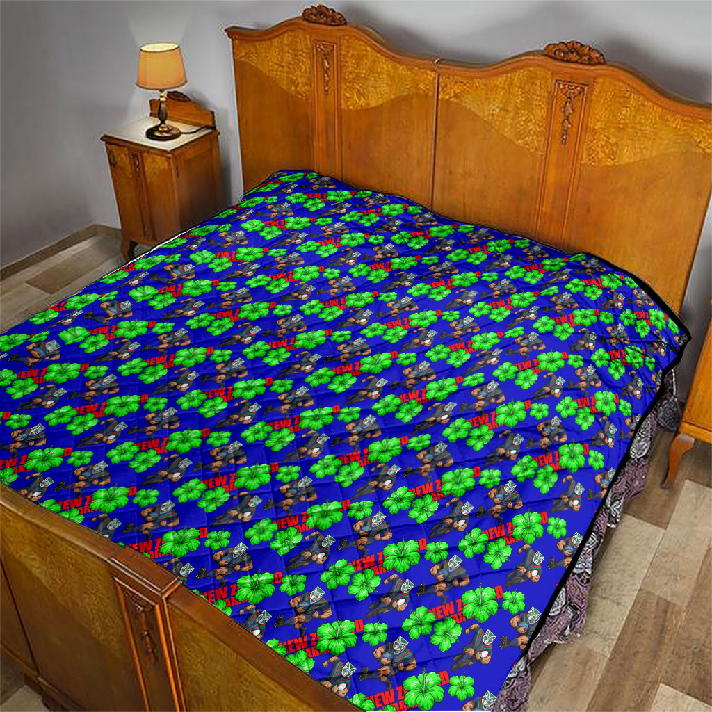 New Zealand Warriors Quilt Tropical Hibiscus Floral Seamless Rugby Mascot