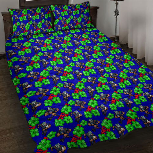 New Zealand Warriors Quilt Bed Set Tropical Hibiscus Floral Seamless Rugby Mascot