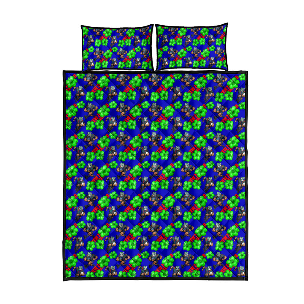 New Zealand Warriors Quilt Bed Set Tropical Hibiscus Floral Seamless Rugby Mascot
