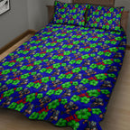 New Zealand Warriors Quilt Bed Set Tropical Hibiscus Floral Seamless Rugby Mascot