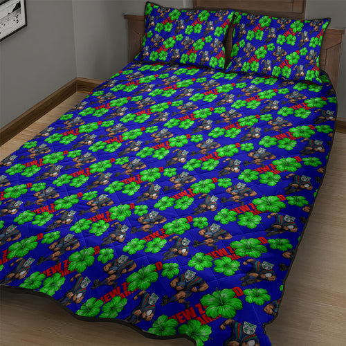 New Zealand Warriors Quilt Bed Set Tropical Hibiscus Floral Seamless Rugby Mascot