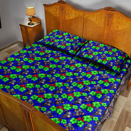 New Zealand Warriors Quilt Bed Set Tropical Hibiscus Floral Seamless Rugby Mascot