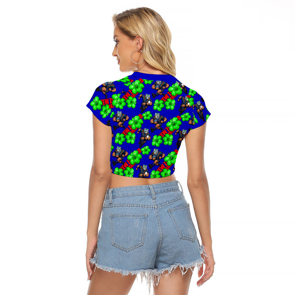 New Zealand Warriors Raglan Cropped T Shirt Tropical Hibiscus Floral Seamless Rugby Mascot