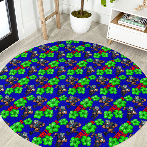 New Zealand Warriors Round Carpet Tropical Hibiscus Floral Seamless Rugby Mascot