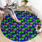 New Zealand Warriors Round Carpet Tropical Hibiscus Floral Seamless Rugby Mascot
