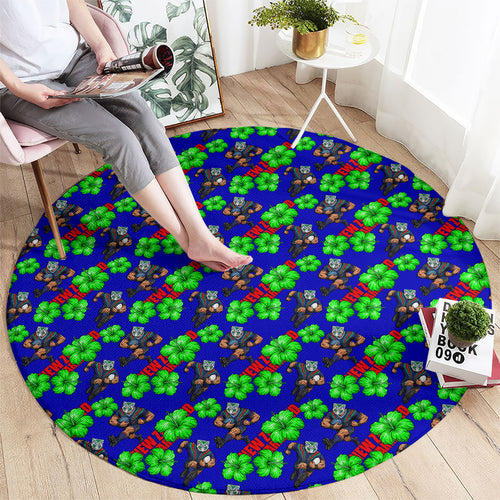 New Zealand Warriors Round Carpet Tropical Hibiscus Floral Seamless Rugby Mascot