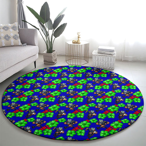 New Zealand Warriors Round Carpet Tropical Hibiscus Floral Seamless Rugby Mascot