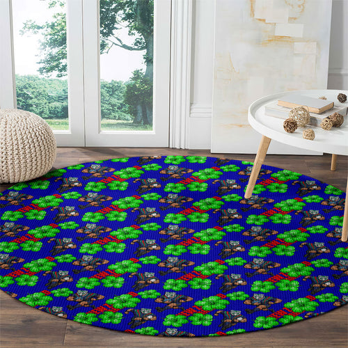 New Zealand Warriors Round Carpet Tropical Hibiscus Floral Seamless Rugby Mascot
