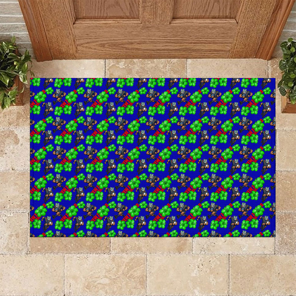 New Zealand Warriors Rubber Doormat Tropical Hibiscus Floral Seamless Rugby Mascot