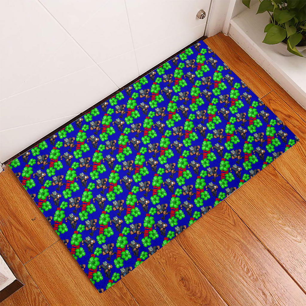 New Zealand Warriors Rubber Doormat Tropical Hibiscus Floral Seamless Rugby Mascot