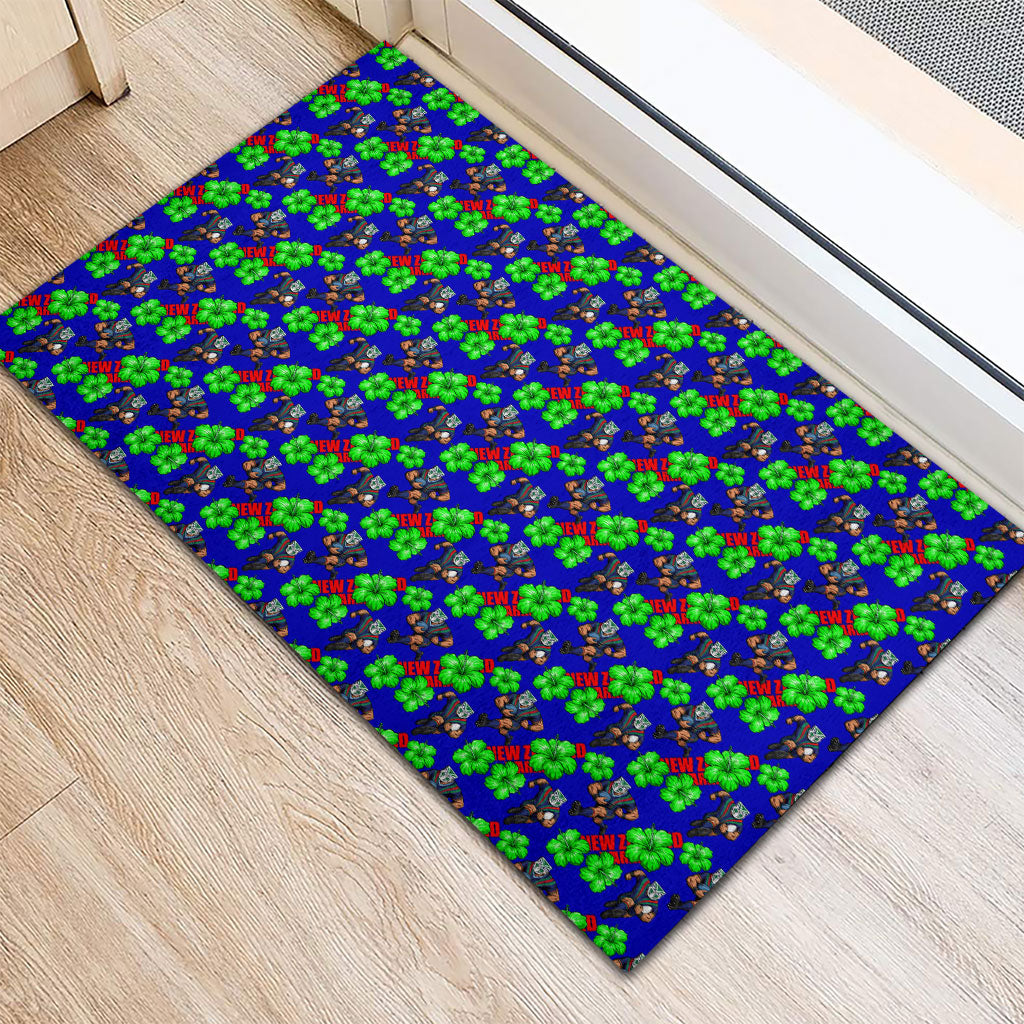 New Zealand Warriors Rubber Doormat Tropical Hibiscus Floral Seamless Rugby Mascot