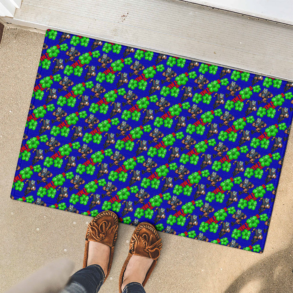 New Zealand Warriors Rubber Doormat Tropical Hibiscus Floral Seamless Rugby Mascot