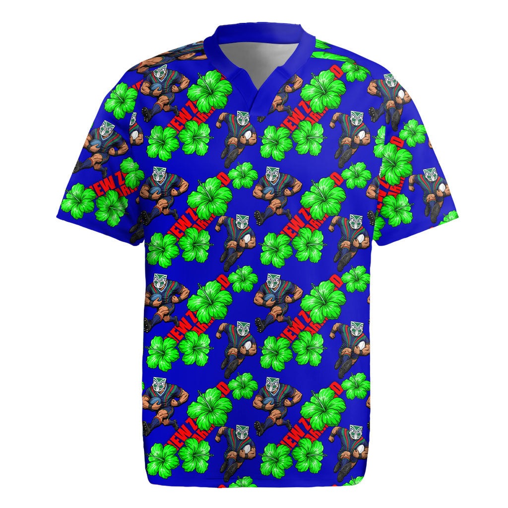 New Zealand Warriors Rugby Jersey Tropical Hibiscus Floral Seamless Rugby Mascot