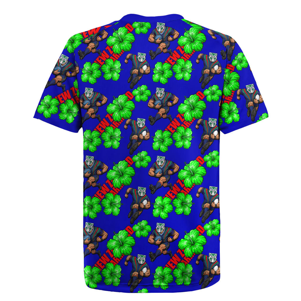 New Zealand Warriors Rugby Jersey Tropical Hibiscus Floral Seamless Rugby Mascot