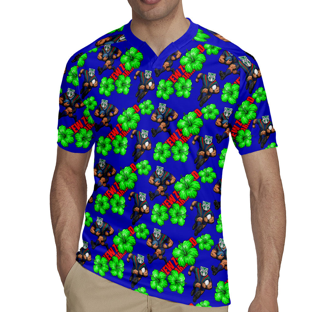 New Zealand Warriors Rugby Jersey Tropical Hibiscus Floral Seamless Rugby Mascot