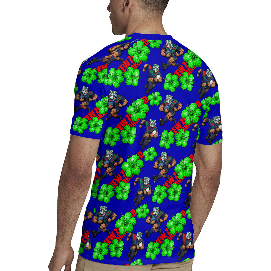 New Zealand Warriors Rugby Jersey Tropical Hibiscus Floral Seamless Rugby Mascot