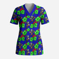 New Zealand Warriors Scrub Top Tropical Hibiscus Floral Seamless Rugby Mascot