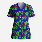 New Zealand Warriors Scrub Top Tropical Hibiscus Floral Seamless Rugby Mascot