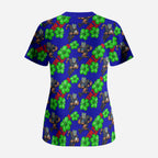 New Zealand Warriors Scrub Top Tropical Hibiscus Floral Seamless Rugby Mascot