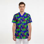 New Zealand Warriors Scrub Top Tropical Hibiscus Floral Seamless Rugby Mascot