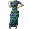 New Zealand Warriors Short Sleeve Bodycon Dress Tropical Hibiscus Floral Seamless Rugby Mascot