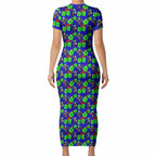 New Zealand Warriors Short Sleeve Bodycon Dress Tropical Hibiscus Floral Seamless Rugby Mascot