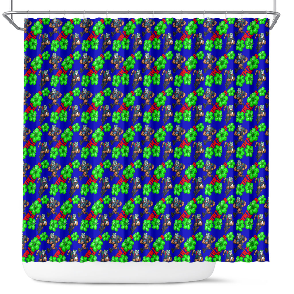 New Zealand Warriors Shower Curtain Tropical Hibiscus Floral Seamless Rugby Mascot