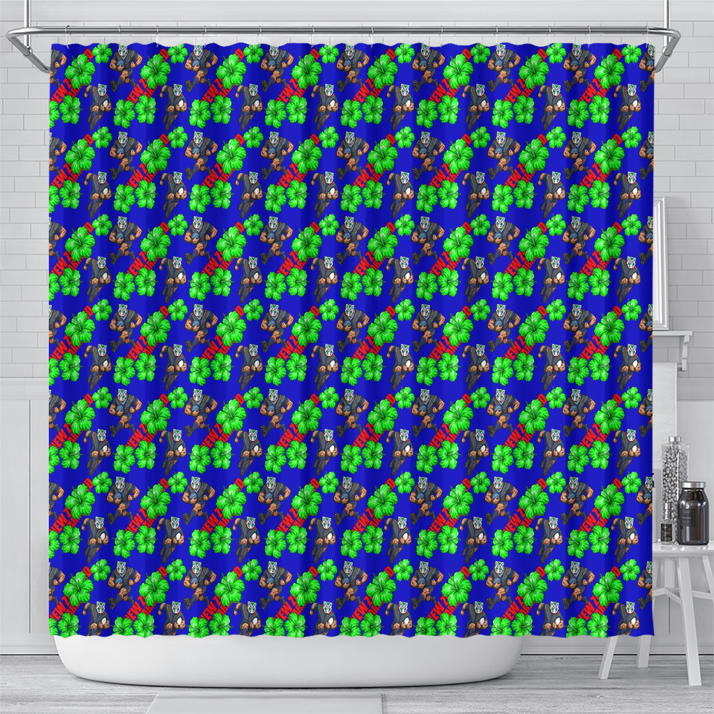 New Zealand Warriors Shower Curtain Tropical Hibiscus Floral Seamless Rugby Mascot