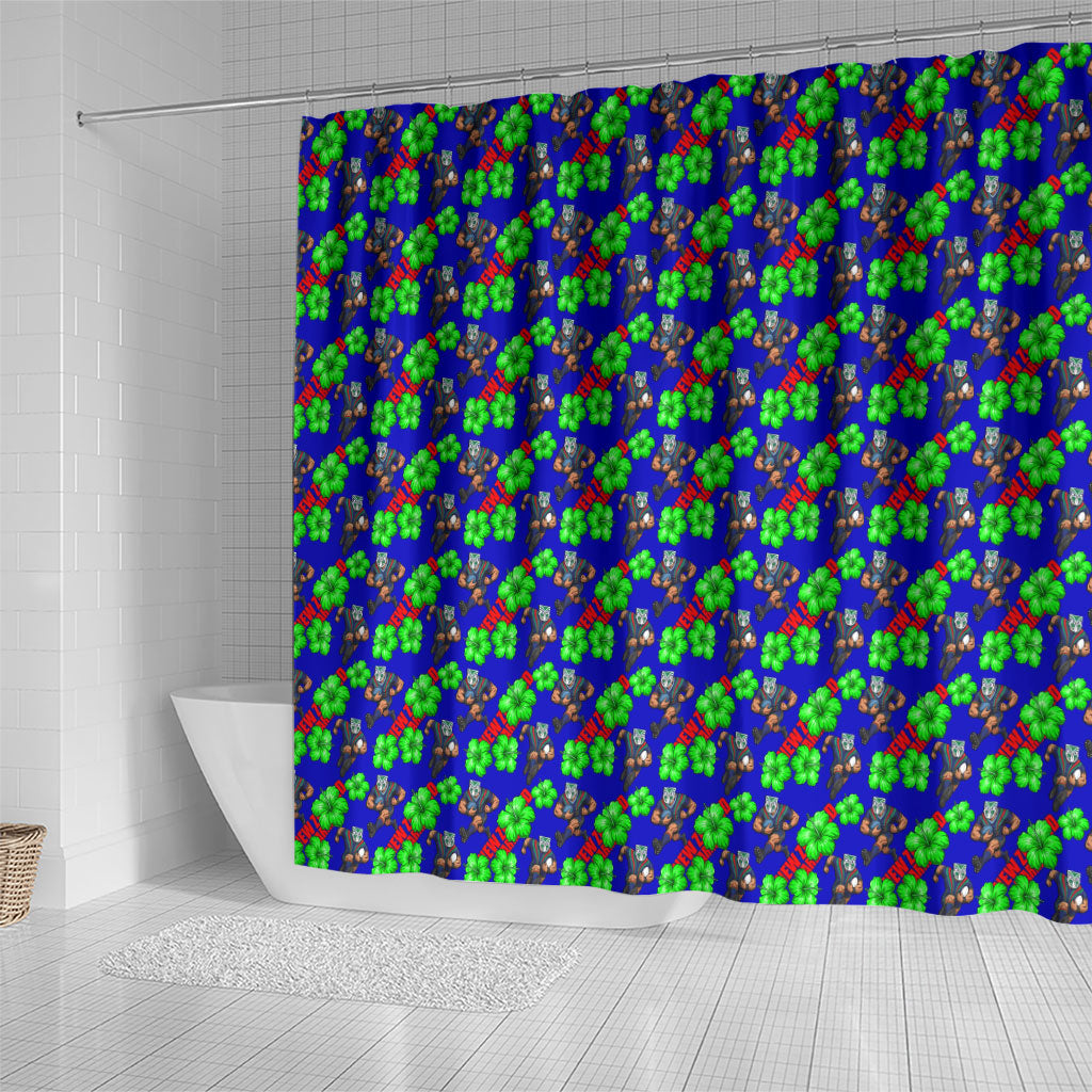 New Zealand Warriors Shower Curtain Tropical Hibiscus Floral Seamless Rugby Mascot