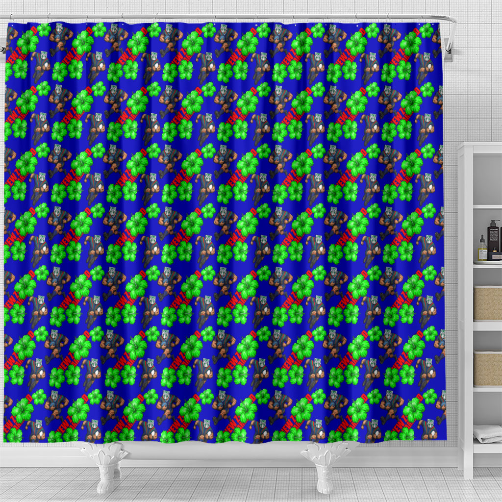 New Zealand Warriors Shower Curtain Tropical Hibiscus Floral Seamless Rugby Mascot