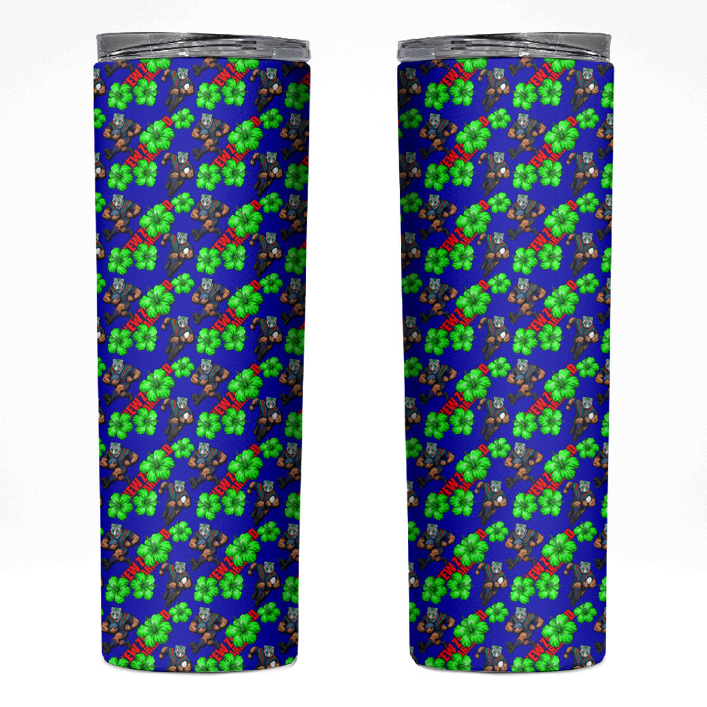 New Zealand Warriors Skinny Tumbler Tropical Hibiscus Floral Seamless Rugby Mascot