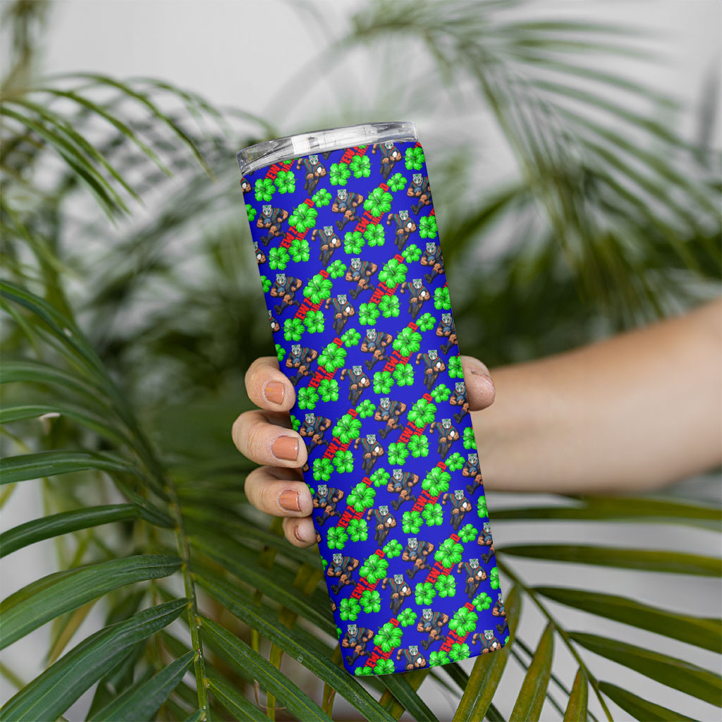 New Zealand Warriors Skinny Tumbler Tropical Hibiscus Floral Seamless Rugby Mascot