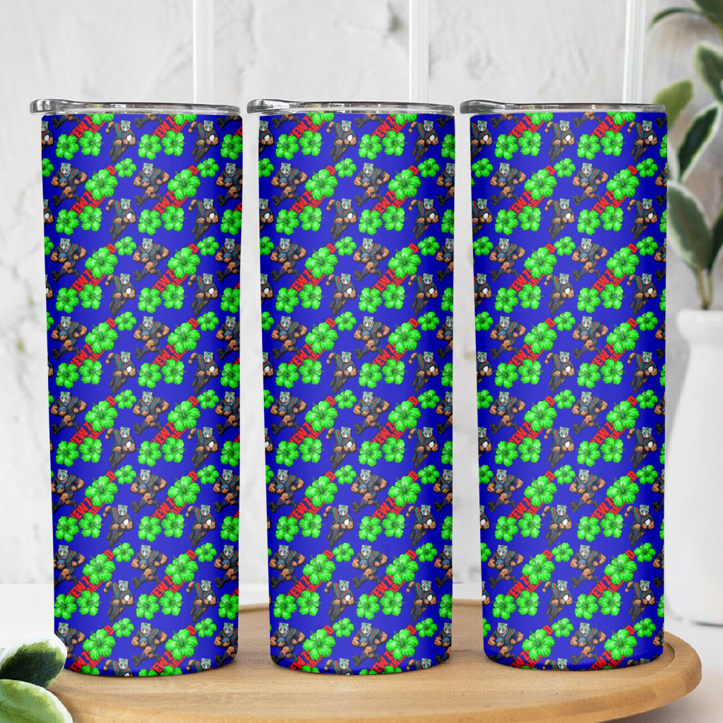New Zealand Warriors Skinny Tumbler Tropical Hibiscus Floral Seamless Rugby Mascot