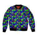 New Zealand Warriors Sleeve Zip Bomber Jacket Tropical Hibiscus Floral Seamless Rugby Mascot