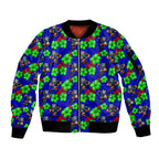 New Zealand Warriors Sleeve Zip Bomber Jacket Tropical Hibiscus Floral Seamless Rugby Mascot