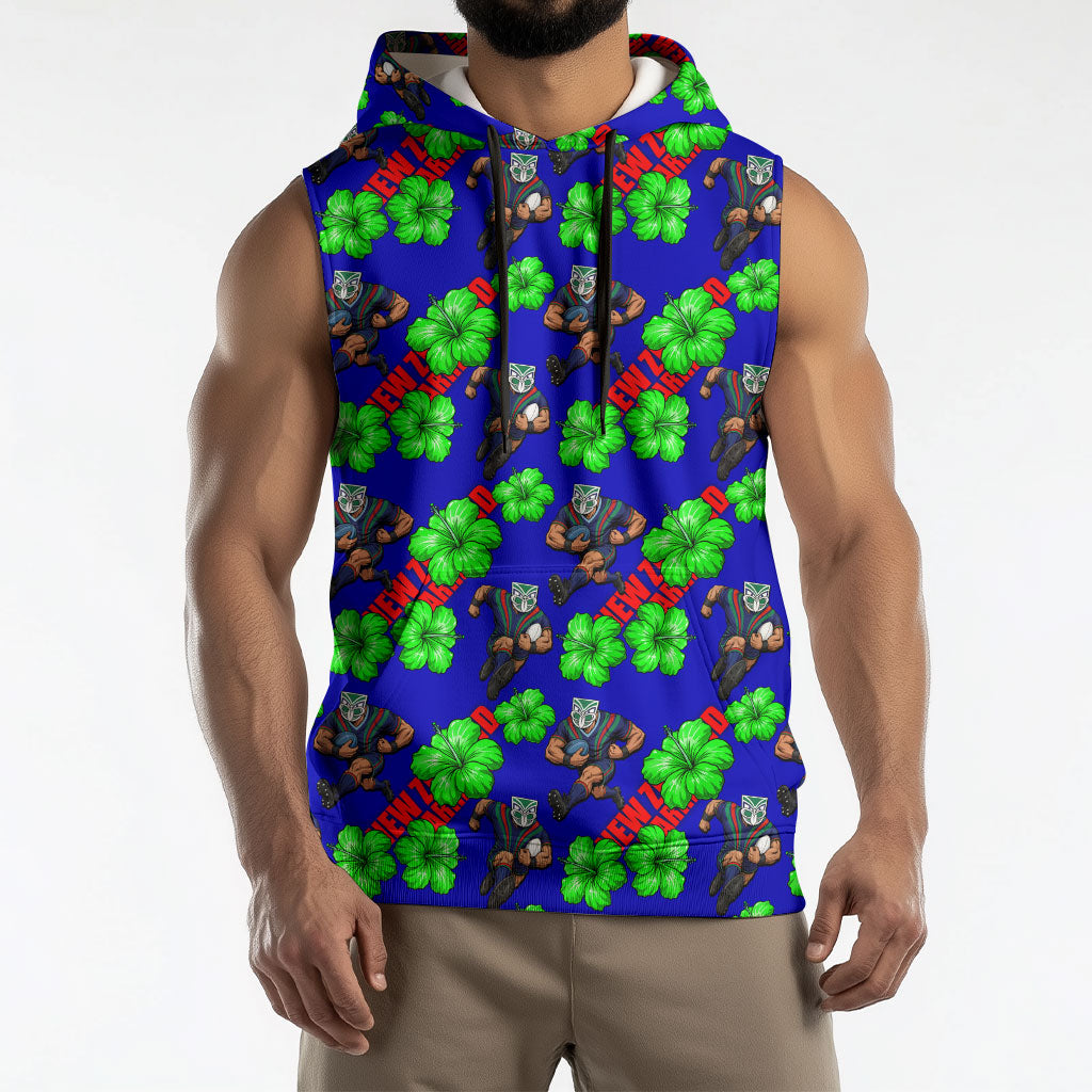 New Zealand Warriors Sleeveless Hoodie Tropical Hibiscus Floral Seamless Rugby Mascot