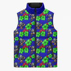 New Zealand Warriors Sleeveless Puffer Jacket Tropical Hibiscus Floral Seamless Rugby Mascot