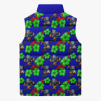 New Zealand Warriors Sleeveless Puffer Jacket Tropical Hibiscus Floral Seamless Rugby Mascot
