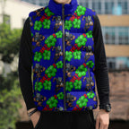 New Zealand Warriors Sleeveless Puffer Jacket Tropical Hibiscus Floral Seamless Rugby Mascot
