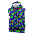 New Zealand Warriors Sleeveless Zip Hoodie Tropical Hibiscus Floral Seamless Rugby Mascot