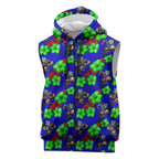 New Zealand Warriors Sleeveless Zip Hoodie Tropical Hibiscus Floral Seamless Rugby Mascot